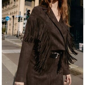 Zara Dark Brown Fringe Blazer